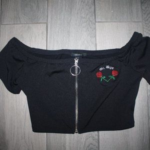 Forever 21 Women's Black Ok Bye Graphic Crop Top
